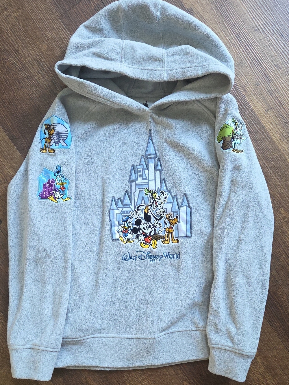 Disney Light Gray Fleece Pullover Hoodie with Castle Print
